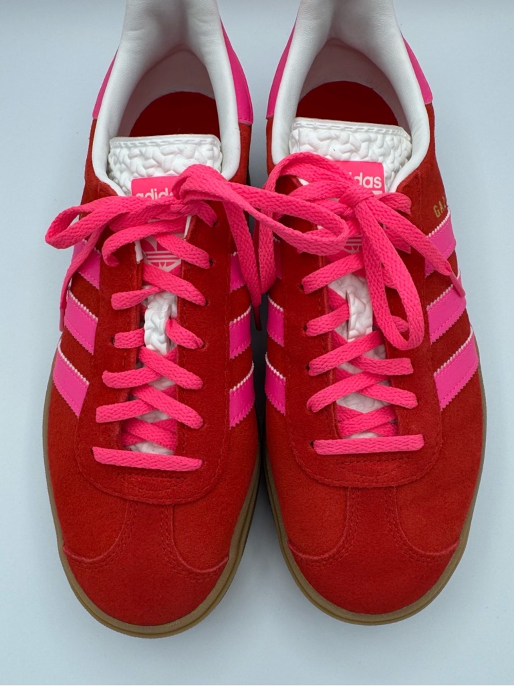 Adidas Women’s Gazelle Bold, size 8, red suede with hot pink leather stripes